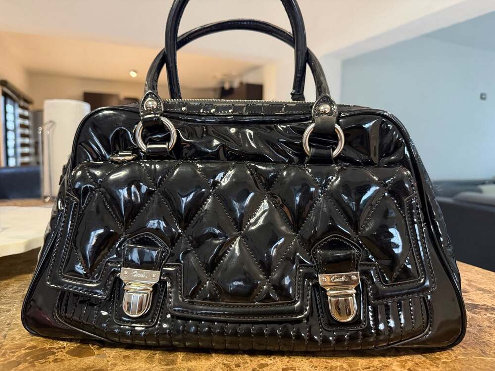 AUTH COACH POPPY QUILTED GLOSS PATENT LEATHER SATCHEL HANDBAG PURSE - RARE

Flaw